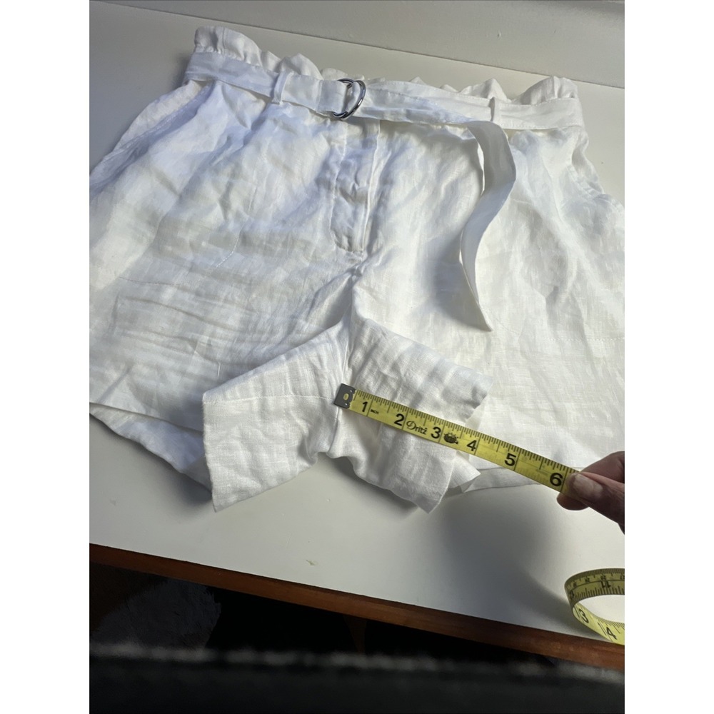 Banana Republic Womens Large 100% Linen Shorts Flax White Belted Lined - Picture 6 of 6